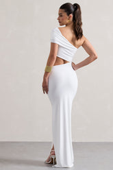 White One-Shoulder Cut-Out Maxi Dress With Split